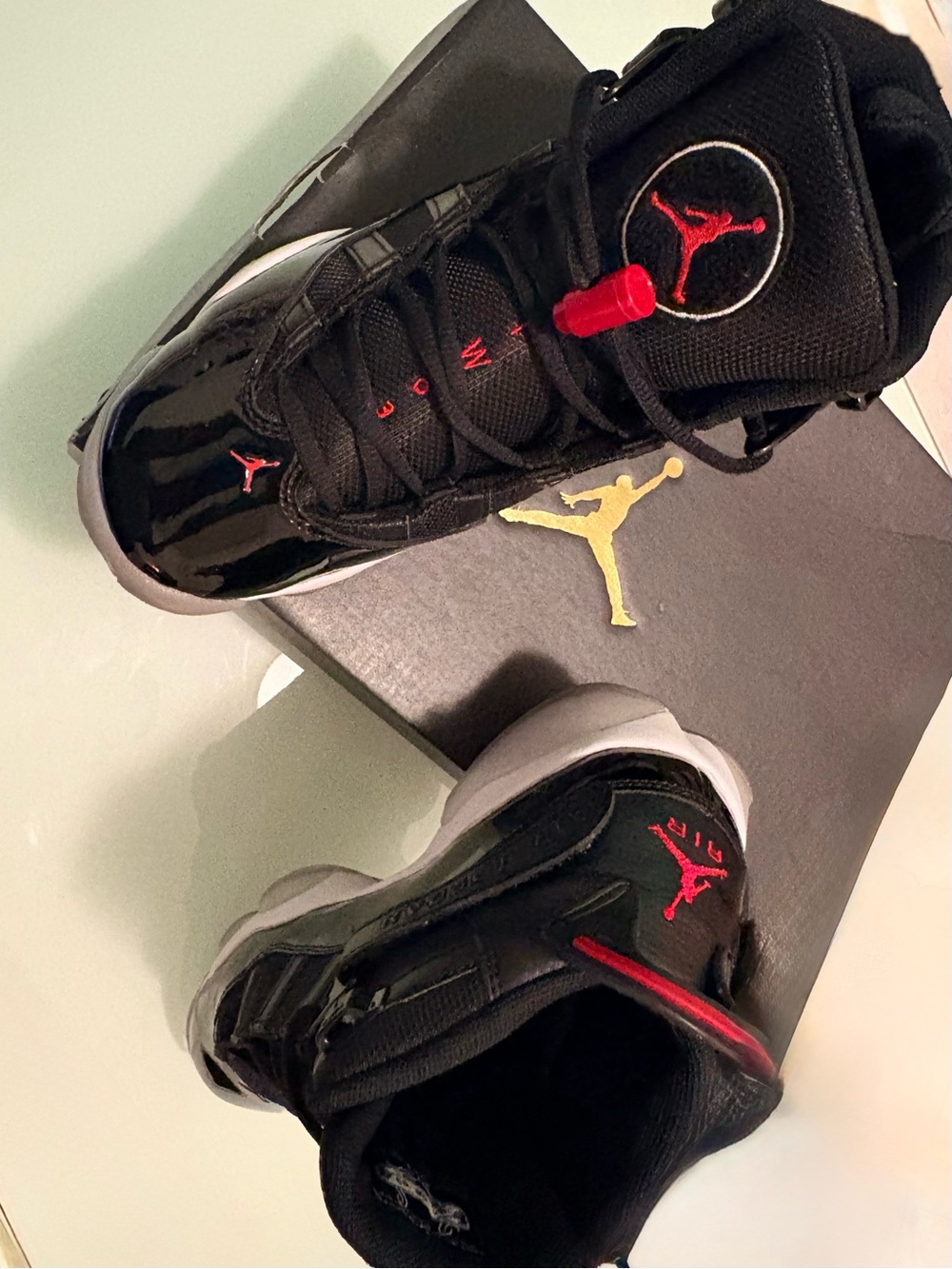 Jordan Youth Black and Red Retro Jumpman Basketball Sneakers